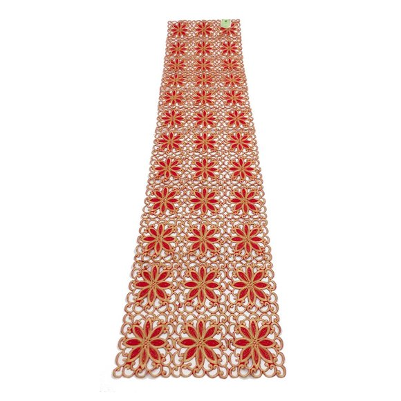 NWT Broderie Cutwork Collection Embroidered Poinsettia Cutwork Table Runner - Picture 2 of 2